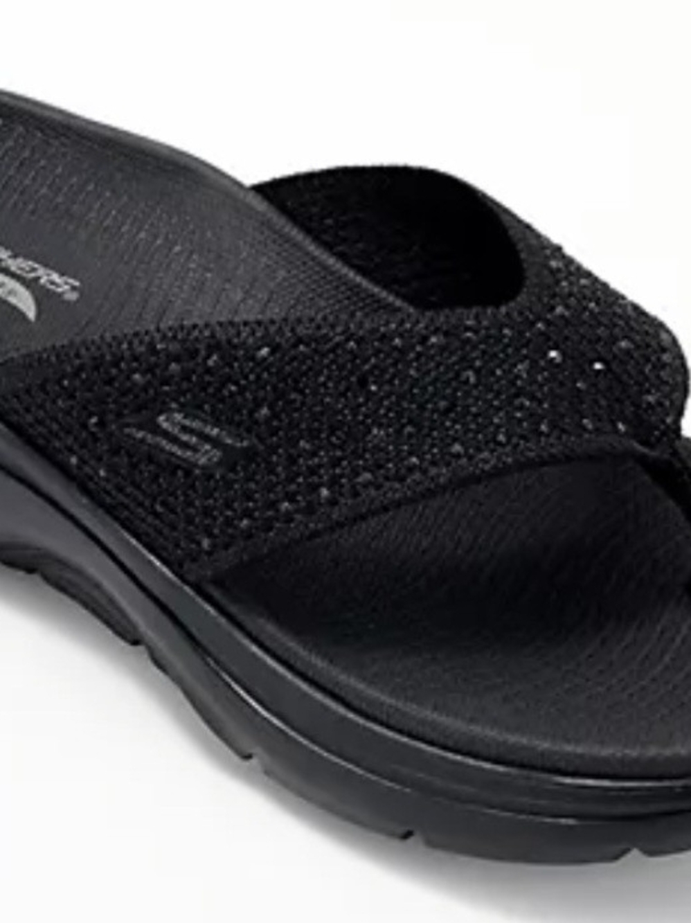 Skechers Go Walk Arch Fit Black Sparkle Thong Sandal with Cushioned Footbed